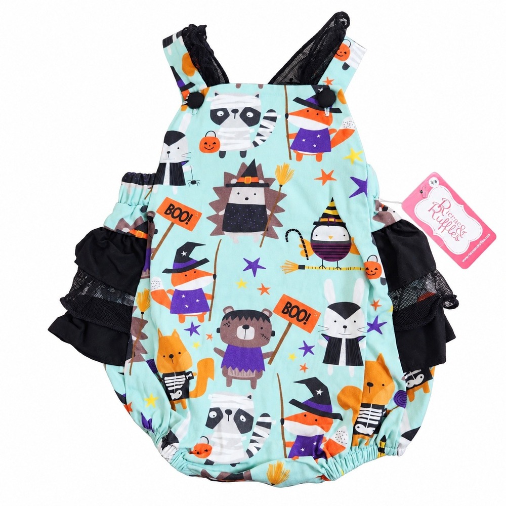 NEW Halloween Ricrac & Ruffles Baby Costume Animal Bubble Romper Aqua 3-6M